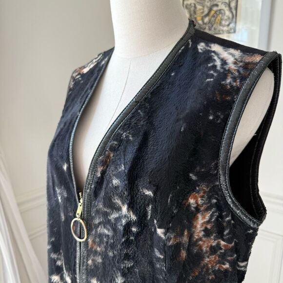 Vintage 70s Carnaby Faux Brindle Fur Longline Zip Vest M L - Picture 6 of 10